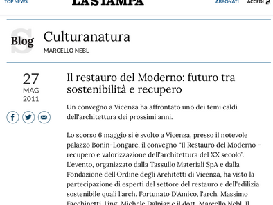 'Il restauro del Moderno', quotidiano La Stampa, Torino 27 maggio 2011